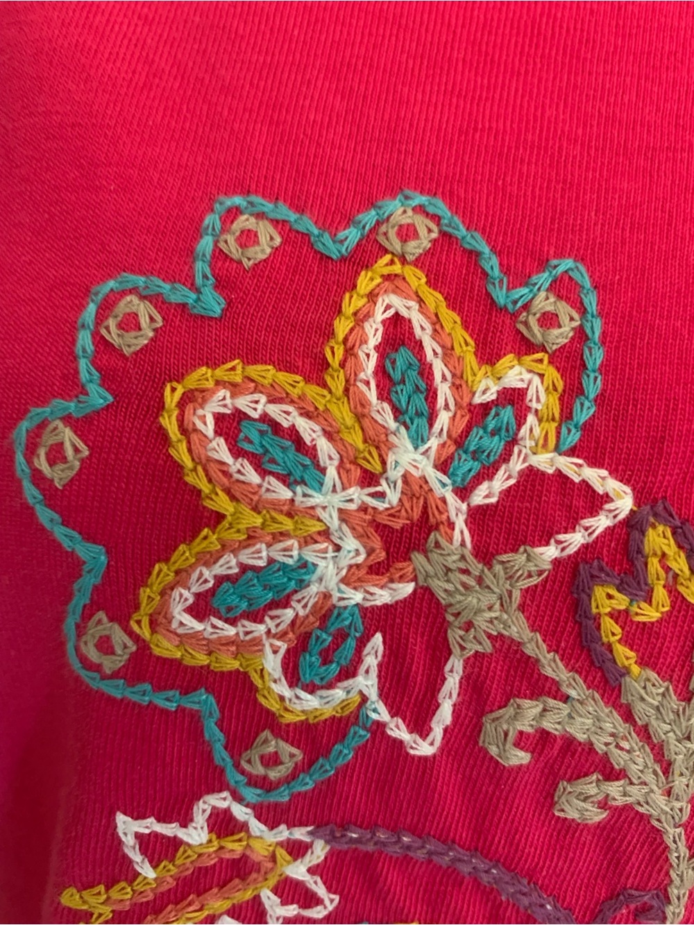 Embroidered Scoop Neck Tee in Hot Pink From Talbots Size M